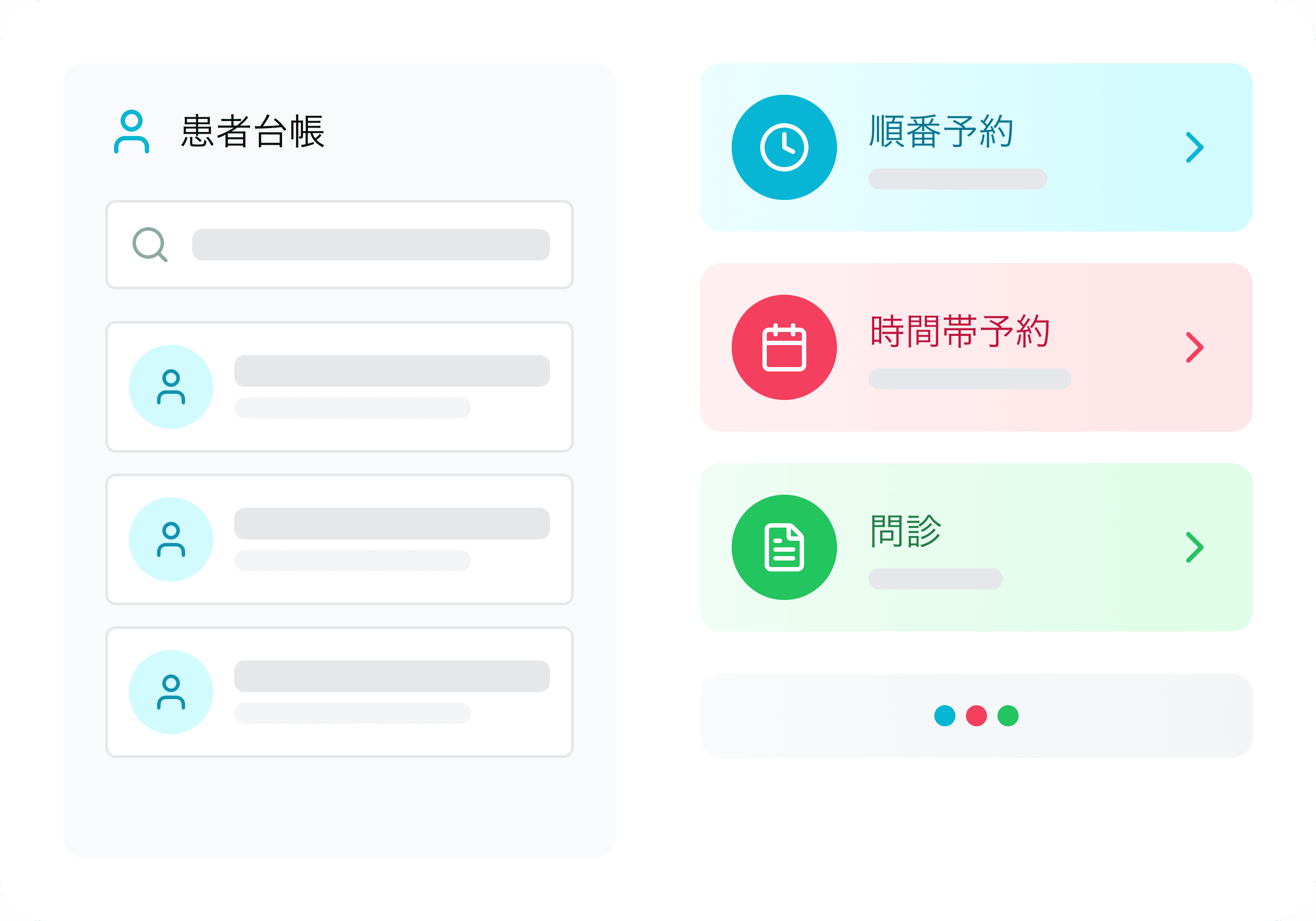 順番予約・時間帯予約・問診の受付入力を、同じ患者台帳で統一